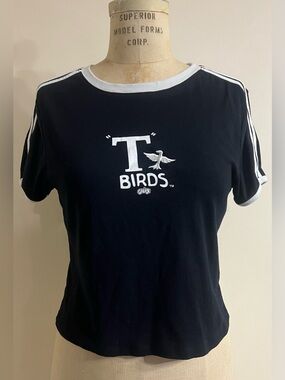 Hybrid Apparel Black and White T-Birds  Grease Cropped Tee Size XL